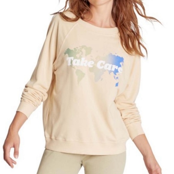 Wildfox Tops - Wildfox Sommers Take Care Wimen’s Cream Cotton Sweatshirt Size XS